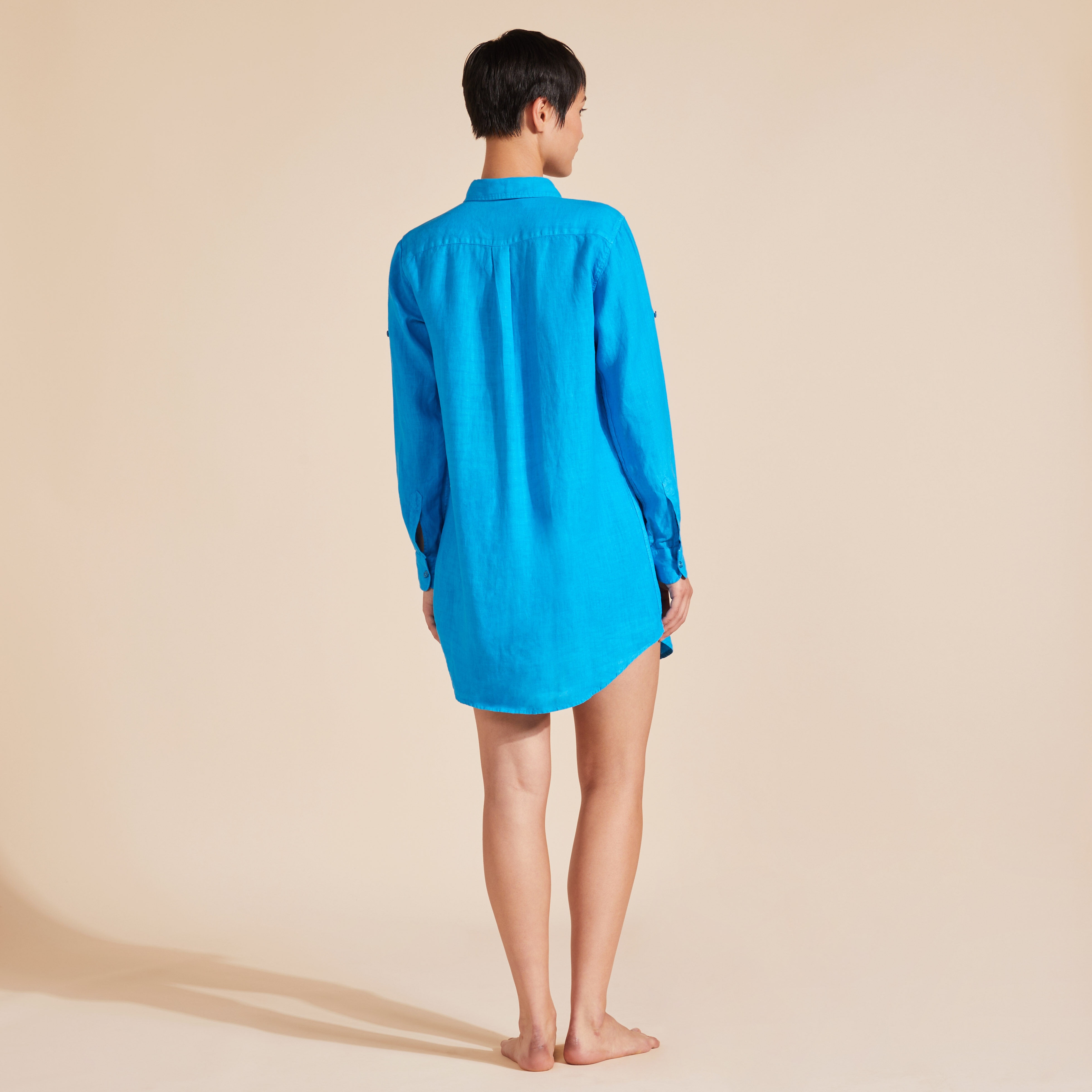 Women Linen Shirt Dress Solid - 4
