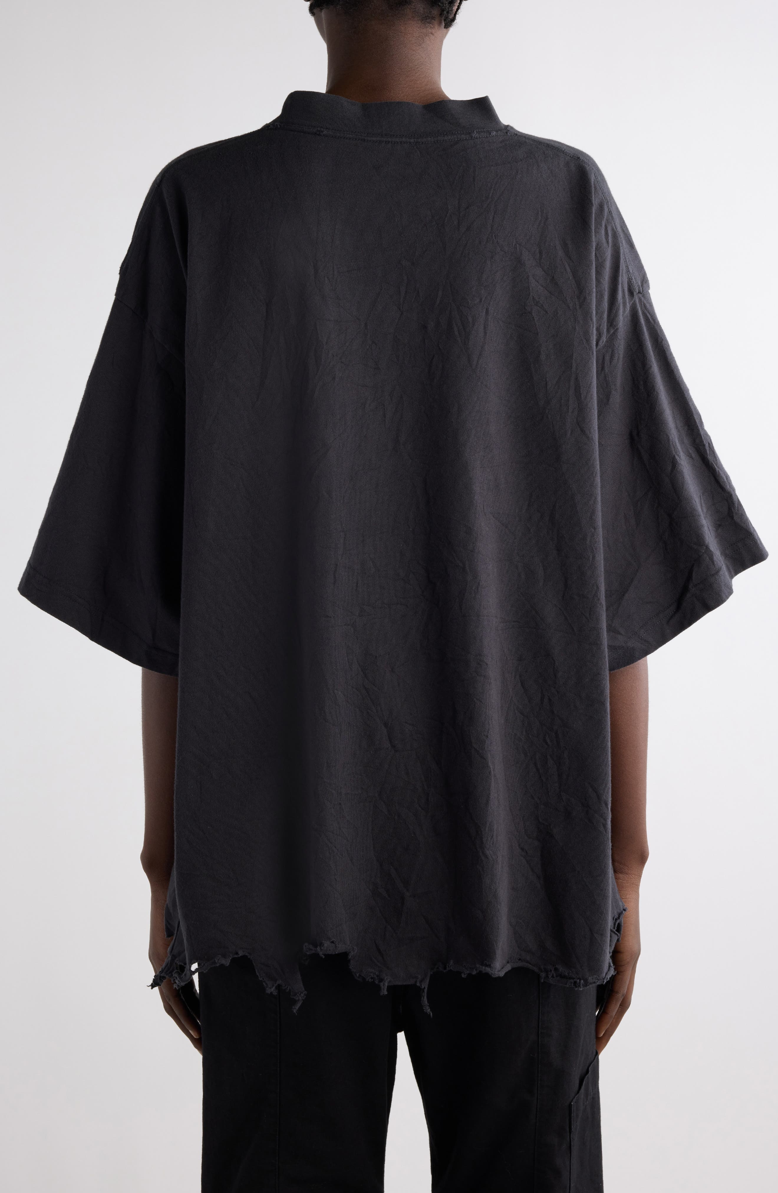 Balenciaga Logo Oversize Distressed Cotton Graphic T-Shirt in Washed Black/Blue at Nordstrom - 3