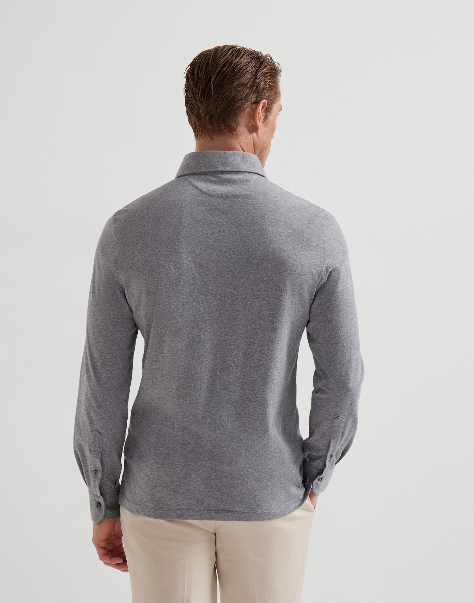 Cotton jersey long sleeve polo with shirt-style collar - 2