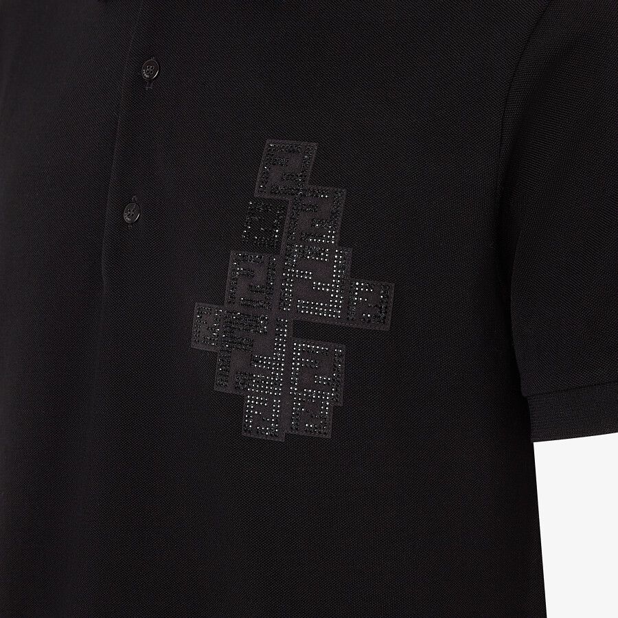 Black cotton polo shirt - 3