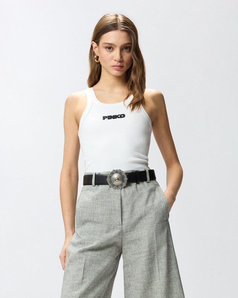 RIBBED VEST TOP WITH PINKO 3D LOGO 3