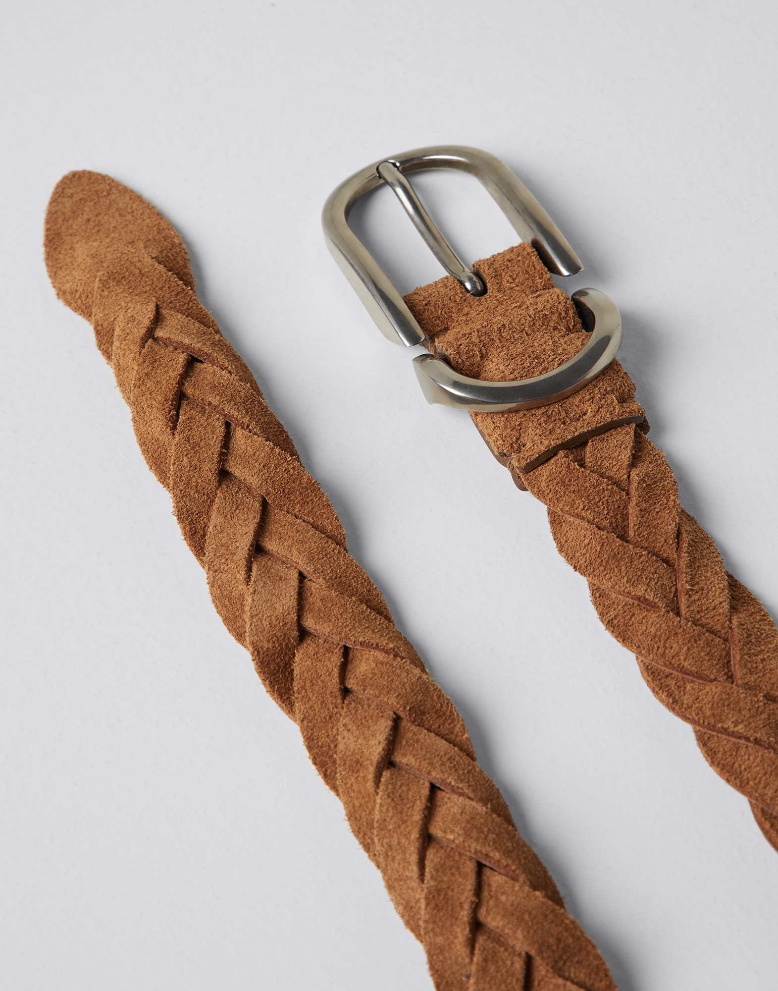 Bull suede braided belt with rounded buckle and metal keeper - 2