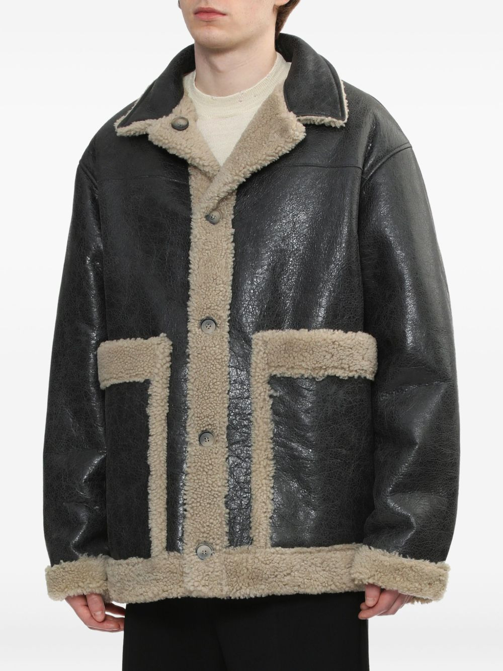 lambskin shearling-panel jacket - 3