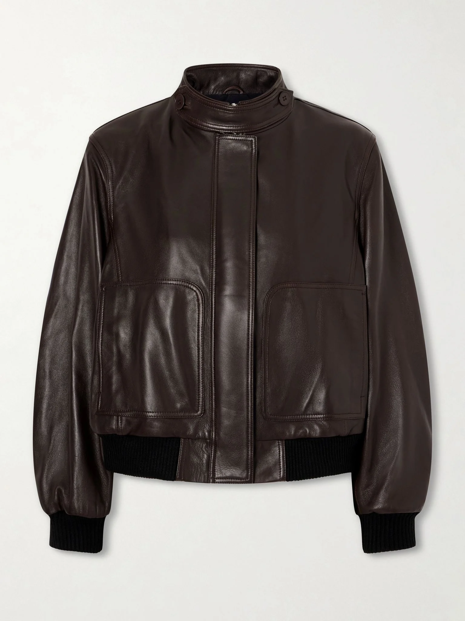 Rios ribbed leather bomber jacket Dark brown - 1