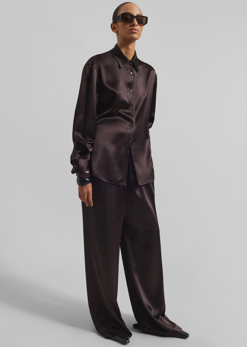 Peri Satin Shirt - Brown 5