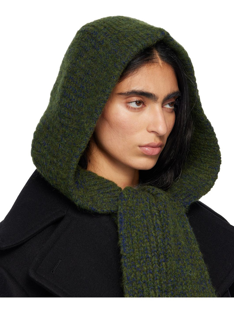 Dries Van Noten Green Hooded Wool Scarf outlook