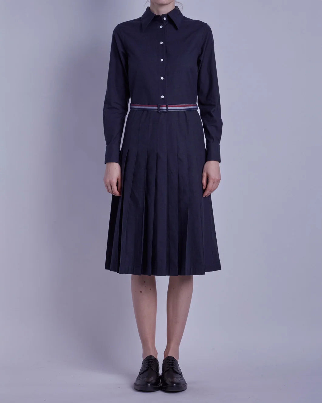 KNEE LENGTH LONG SLEEVE PLEATED DRESS - 2