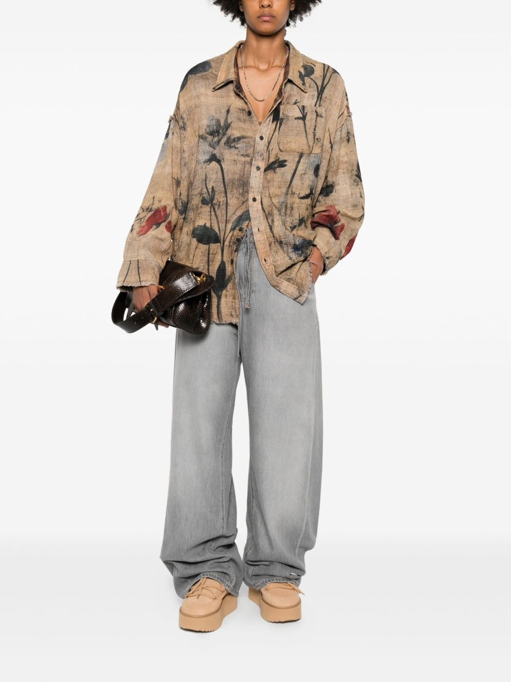 drawstring-waist wide-leg jeans - 2