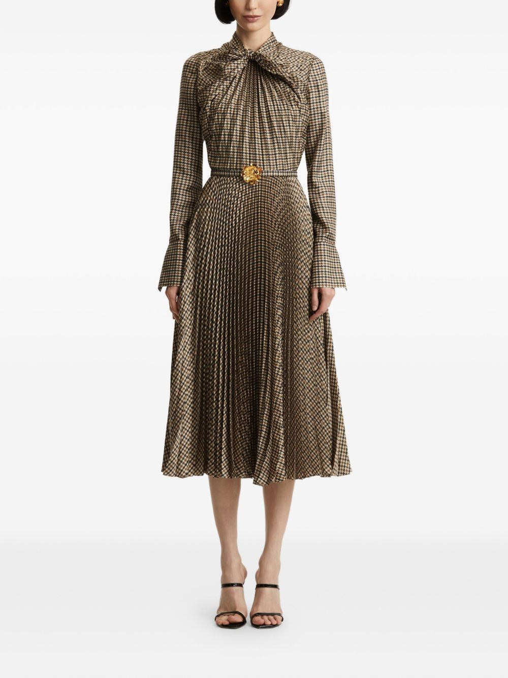 houndstooth pleated midi dress - 2
