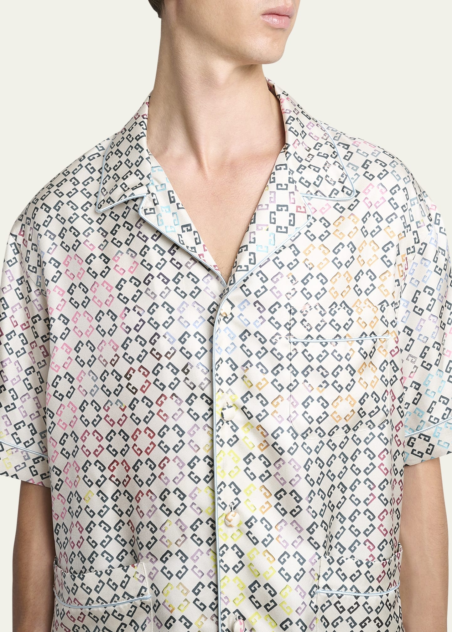 Men's Multicolor Monogram Pajama Shirt - 5