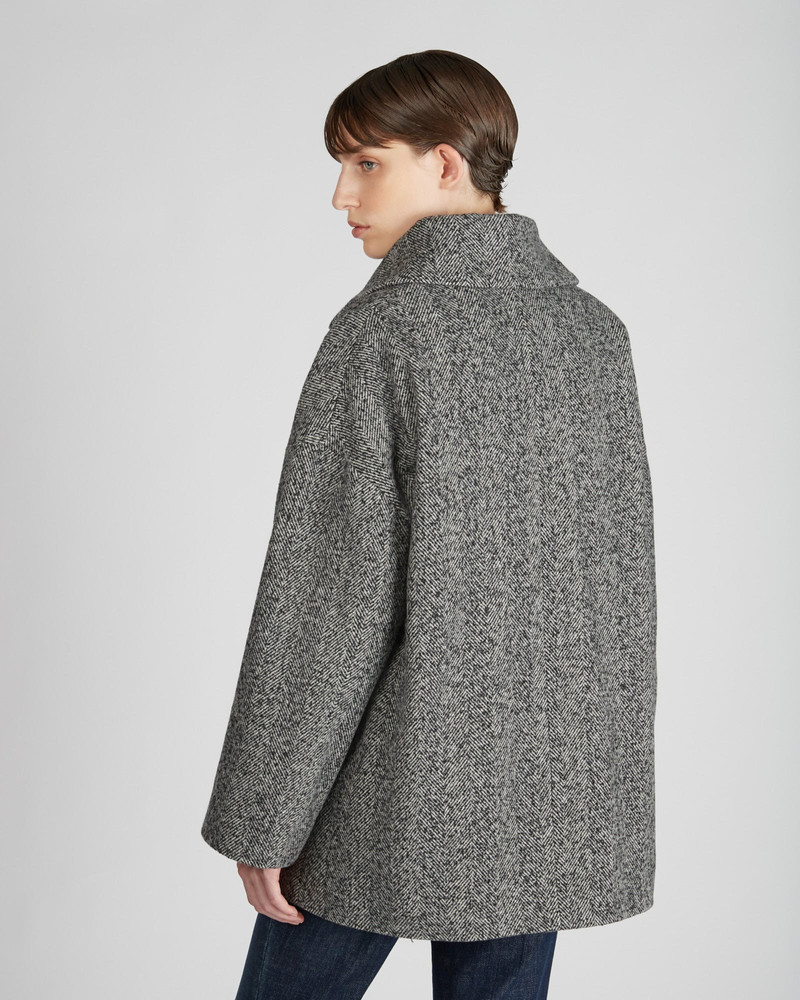 Wide fit herringbone wool peacoat 3