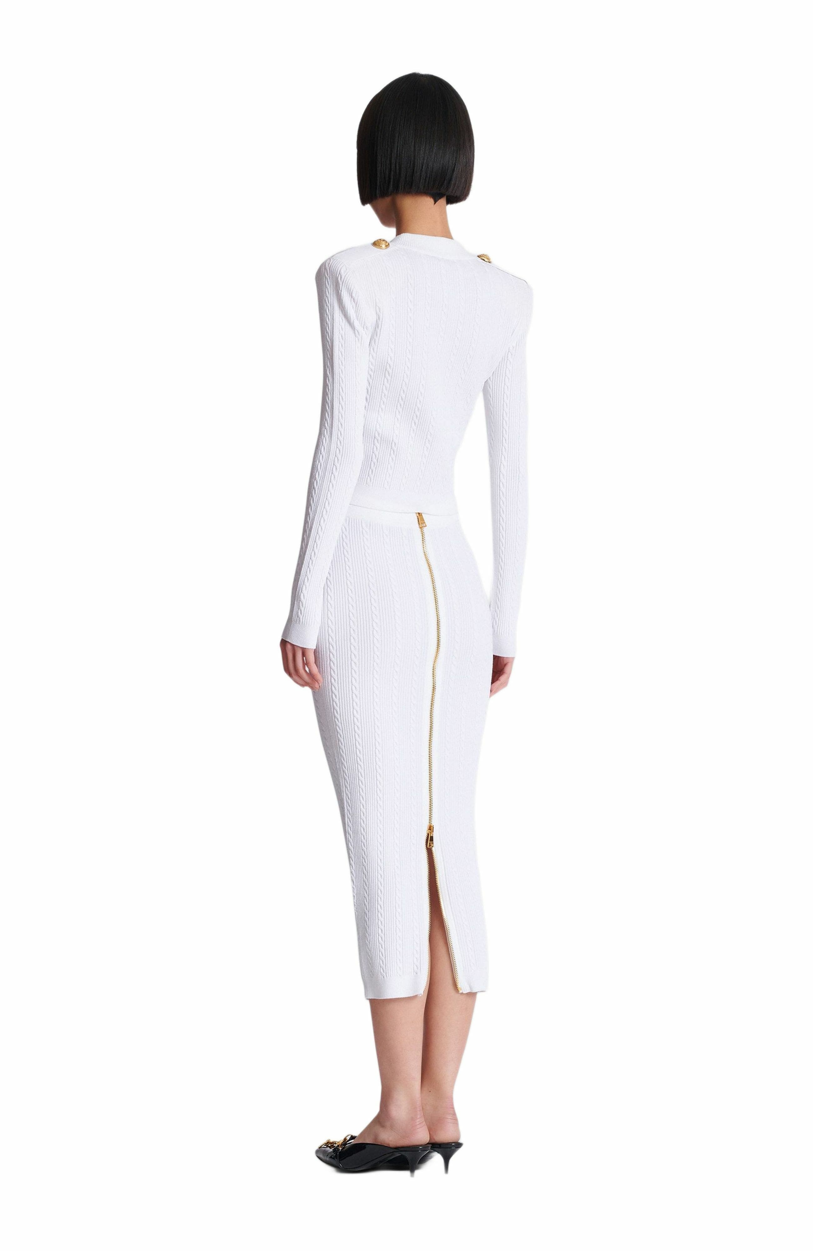 Balmain Long-sleeved cable-knit cardigan in White at Nordstrom - 4