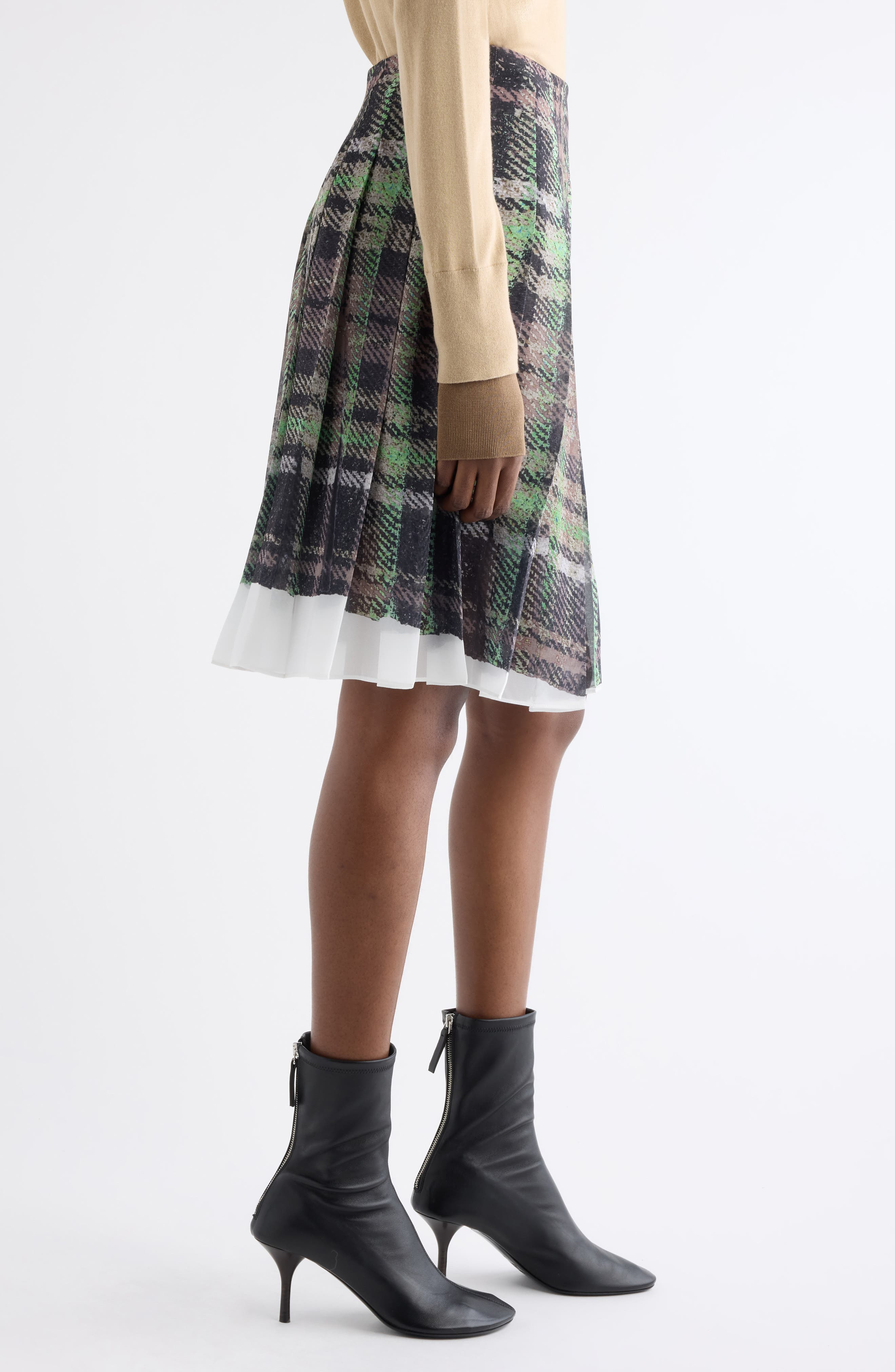 Acne Studios Ilona Plaid Print Pleated Skirt in Green/Grey at Nordstrom - 4