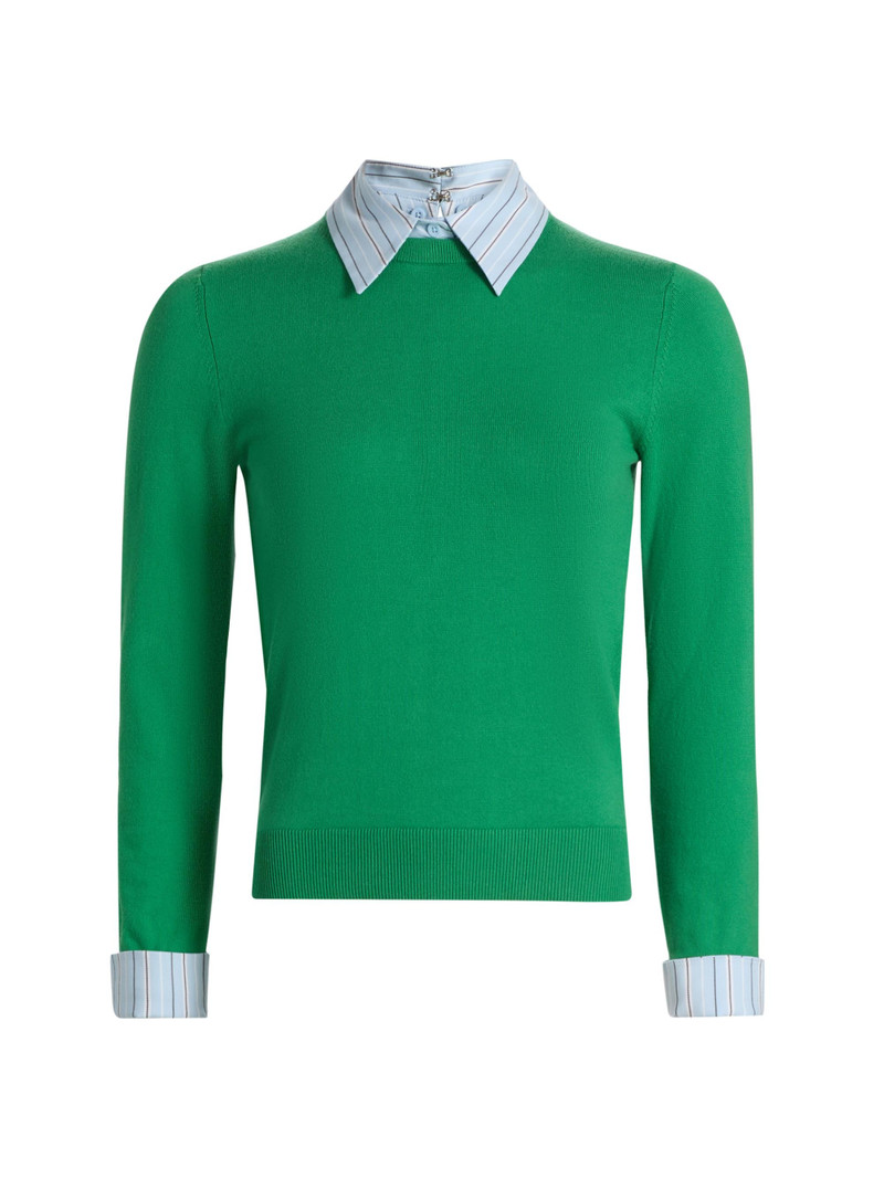 Women's Porla Mixed-Media Collared Sweater - Green Apple Carolina Blue 1