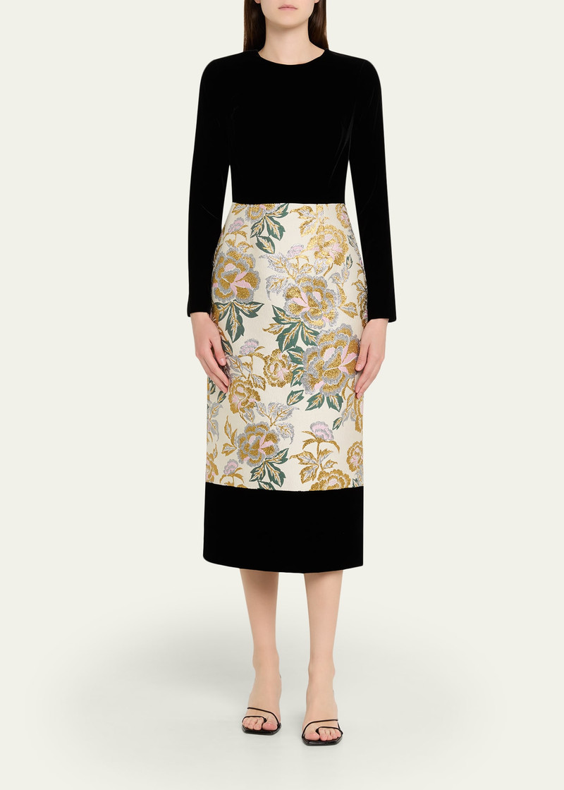 CAROLINA HERRERA Floral Jacquard Crewneck Midi Dress outlook
