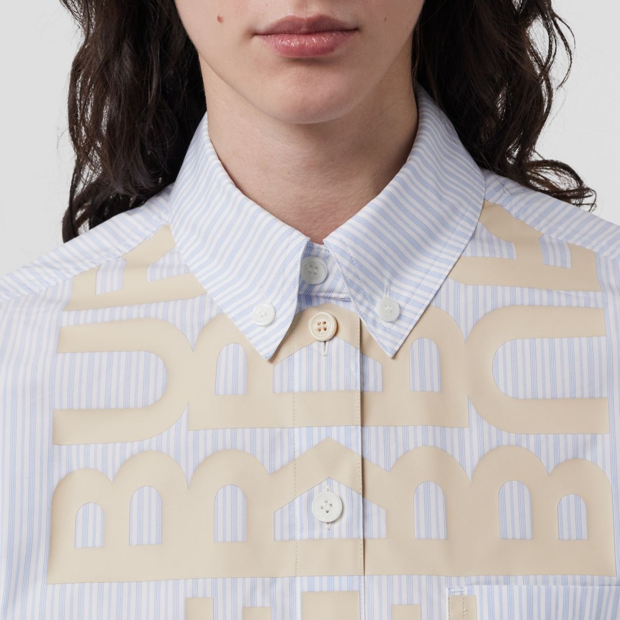 Logo Print Striped Cotton Blend Shirt - 3