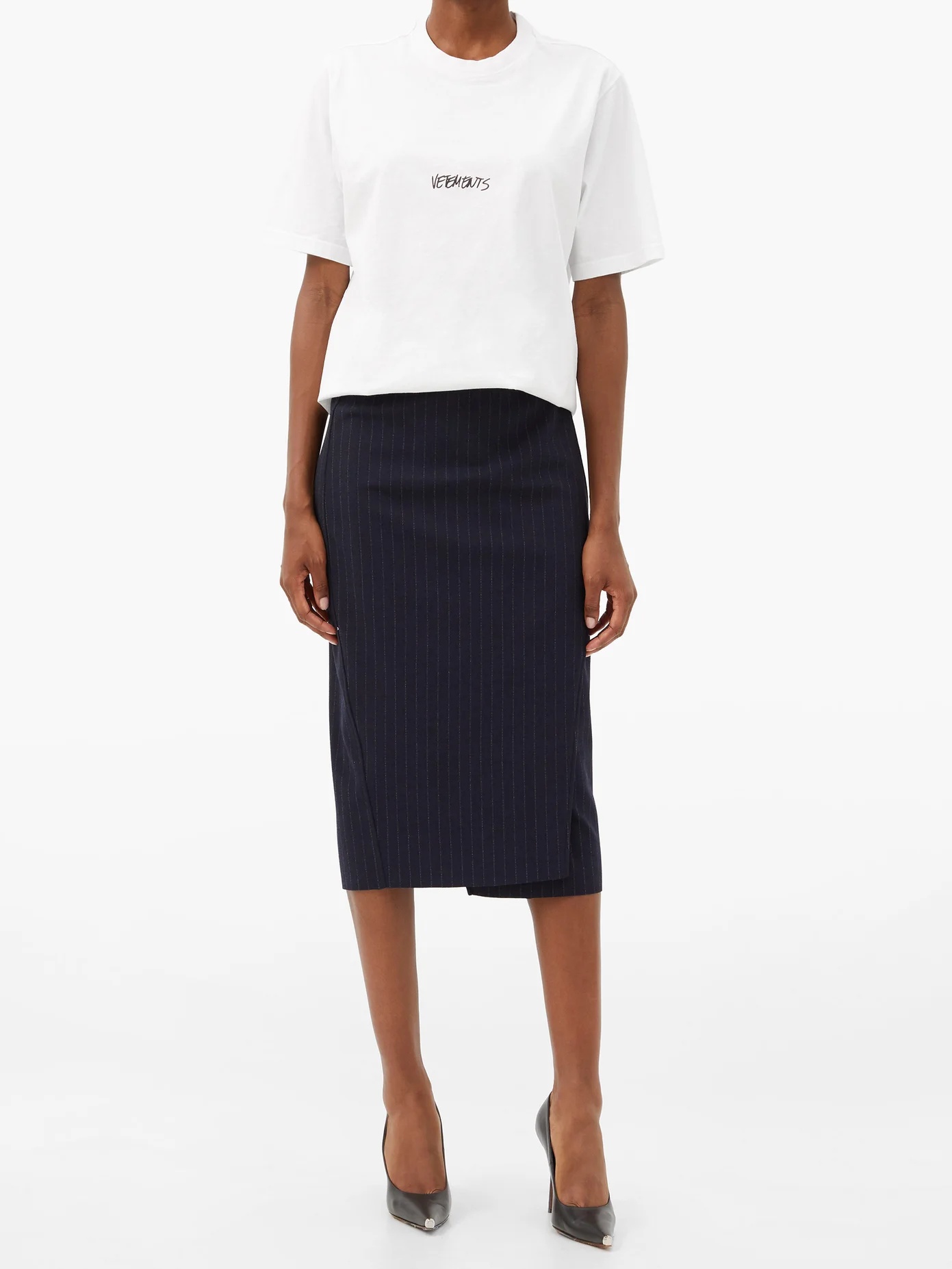 High-rise pinstriped crepe skirt - 2