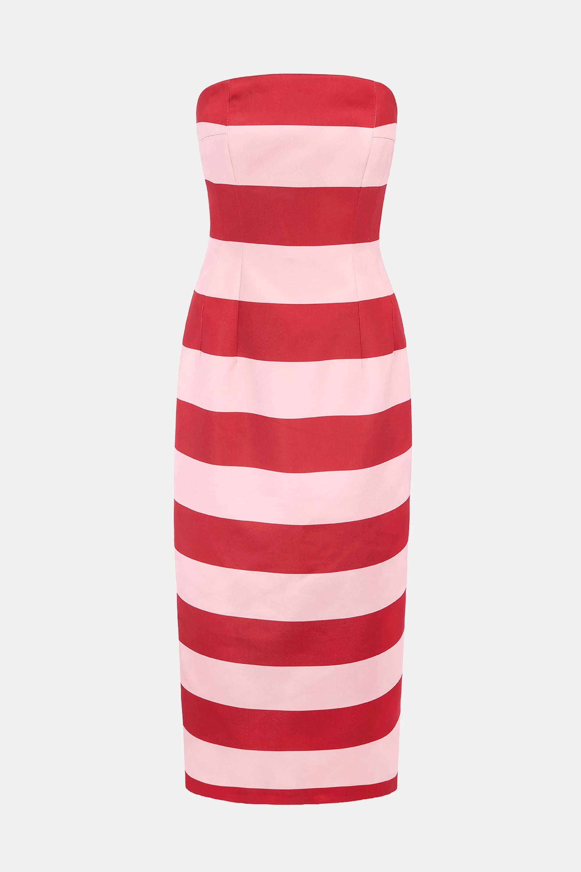 Leila Dress In Pink And Red Stripe Italian Duchess Satin - 1