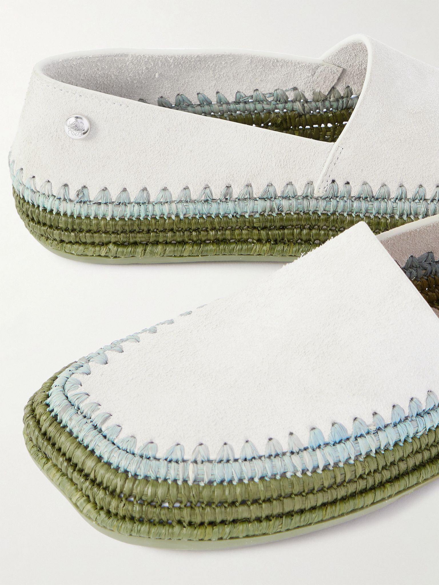+ Paula's Ibiza Rio raffia-trimmed suede espadrilles Light gray - 4
