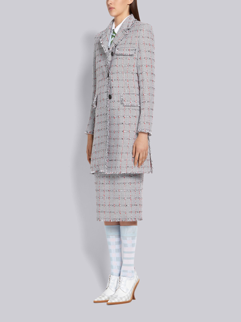 Thom Browne Medium Grey Cotton Windowpane University Check Tweed Frayed High Armhole Chesterfield Overcoat outlook