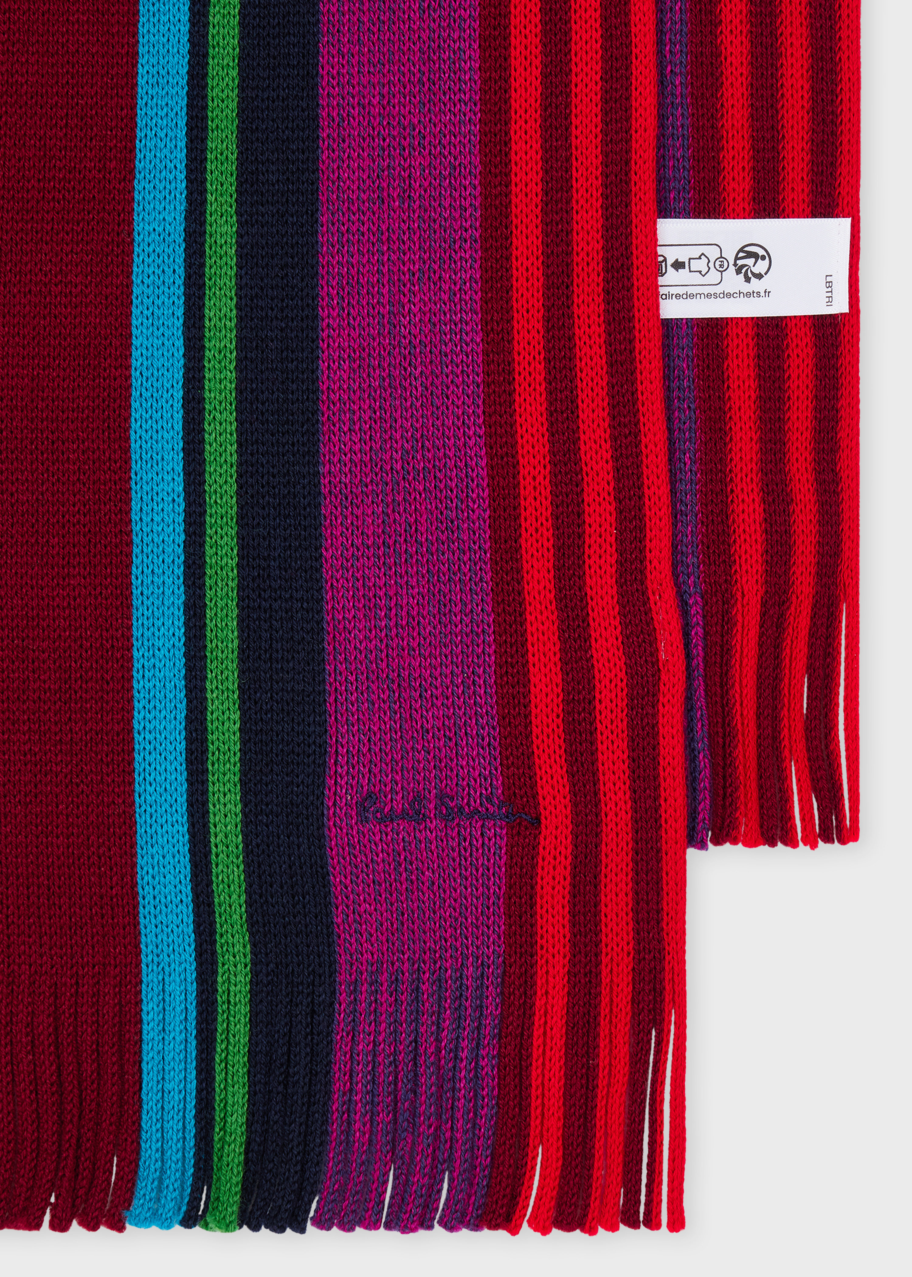 Red Merino Wool Twisted Stripe Scarf - 2