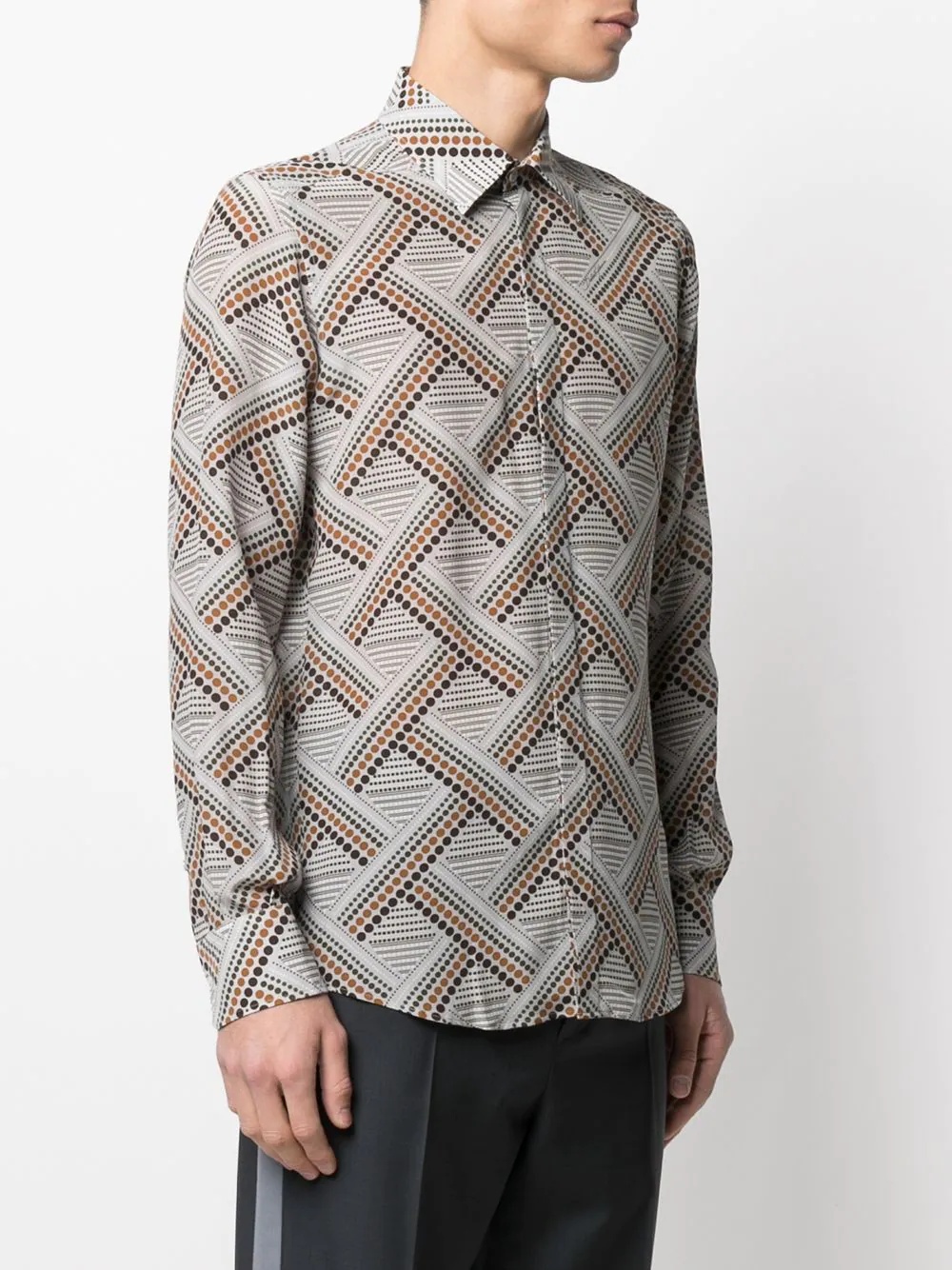 dotted cross-hatch print silk shirt - 3