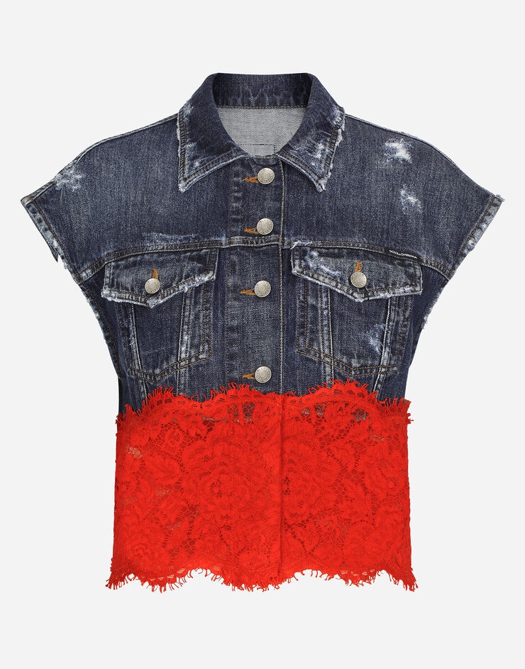 Denim vest with lace details - 1