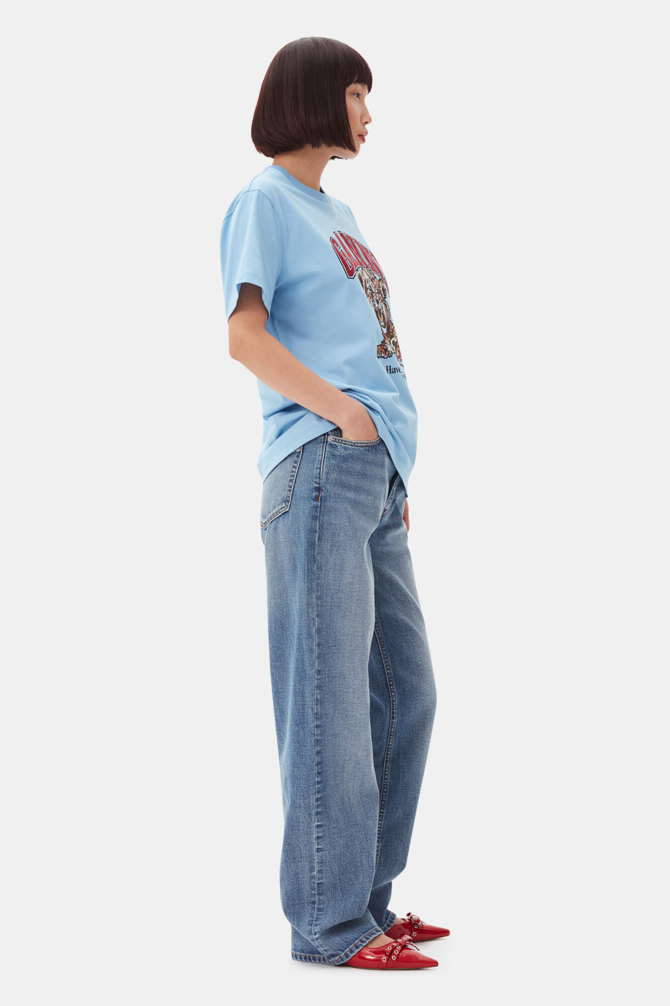 BLUE BASIC JERSEY TIGER RELAXED T-SHIRT - 4