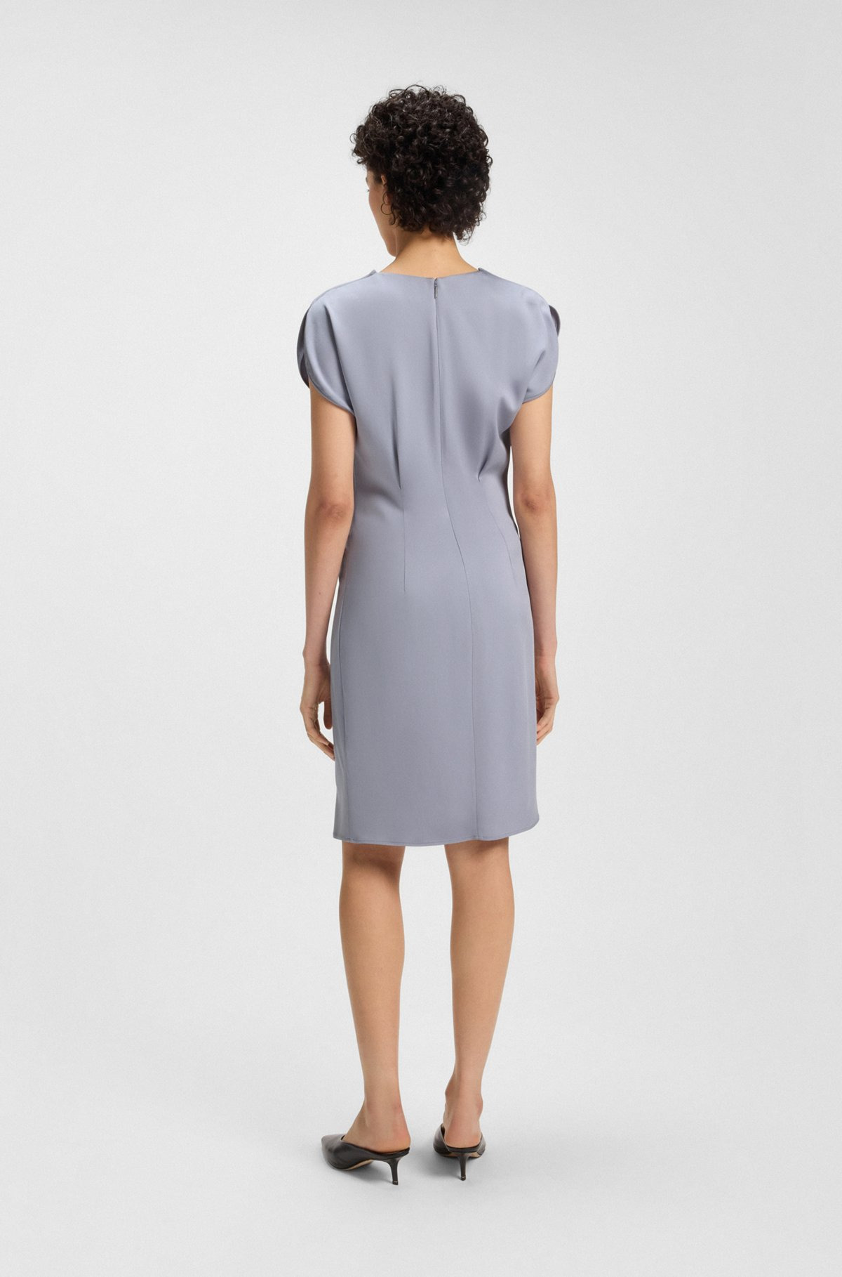DRAPE-NECKLINE DRESS WITH GATHERED DETAIL - 4