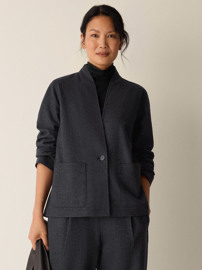 Mélange Boiled Wool Jersey High Collar Jacket in Regenerative Wool 3