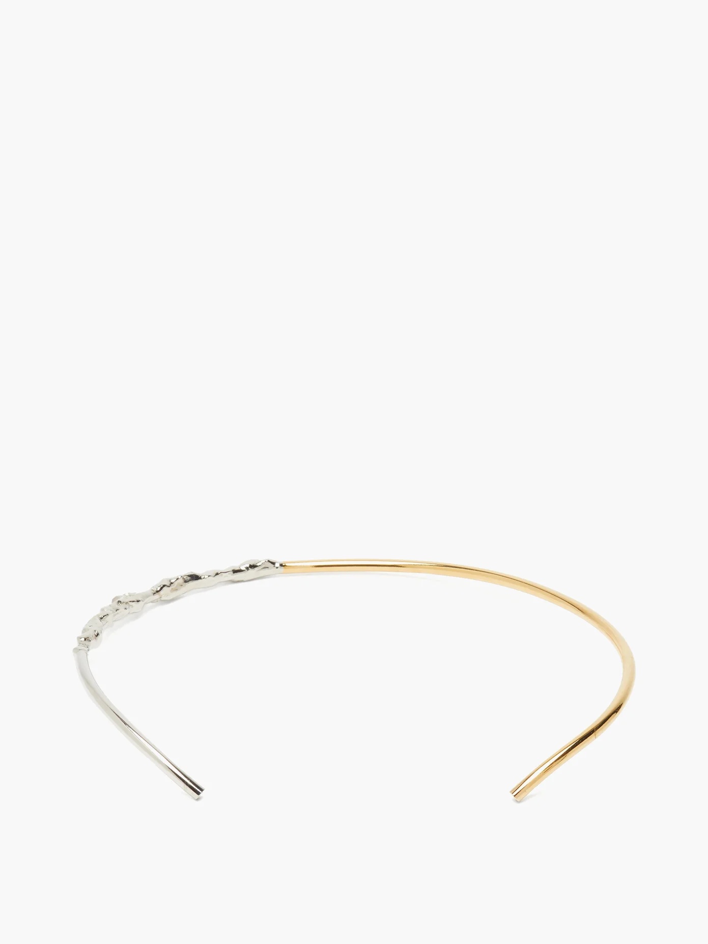 Stone-ornament two-tone metal choker - 5