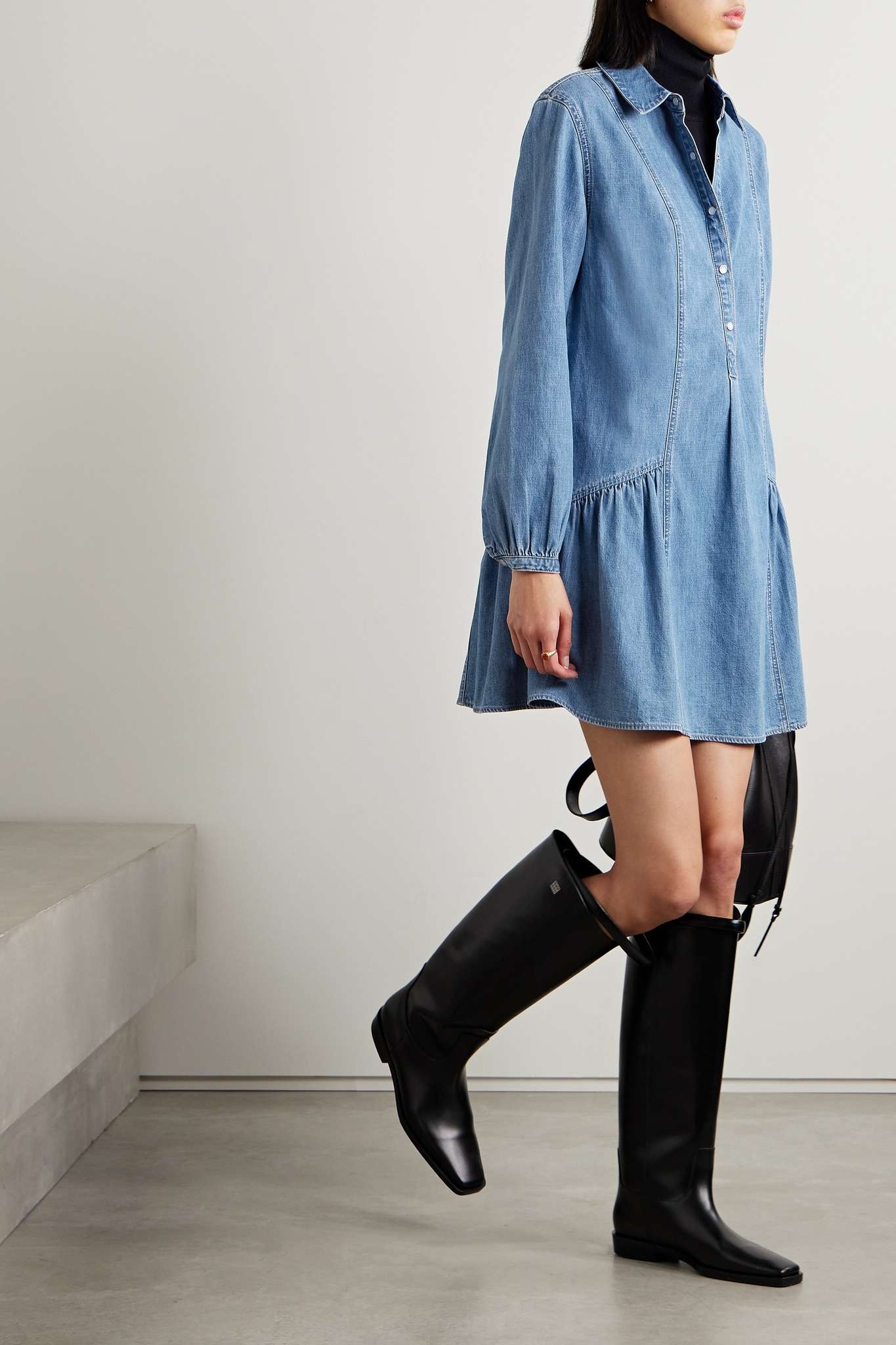 Chaia gathered denim mini dress - 2