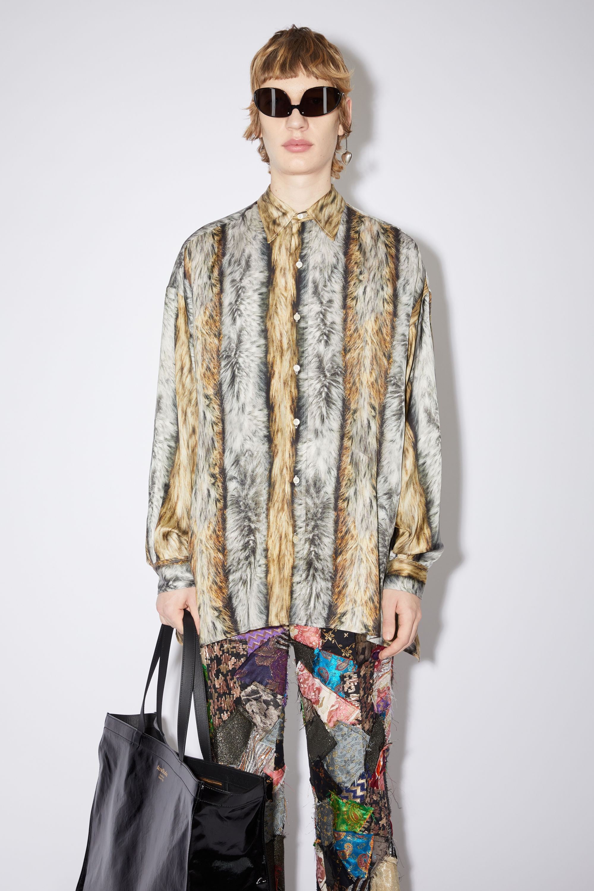 Fur print button-up shirt - Beige/grey - 2