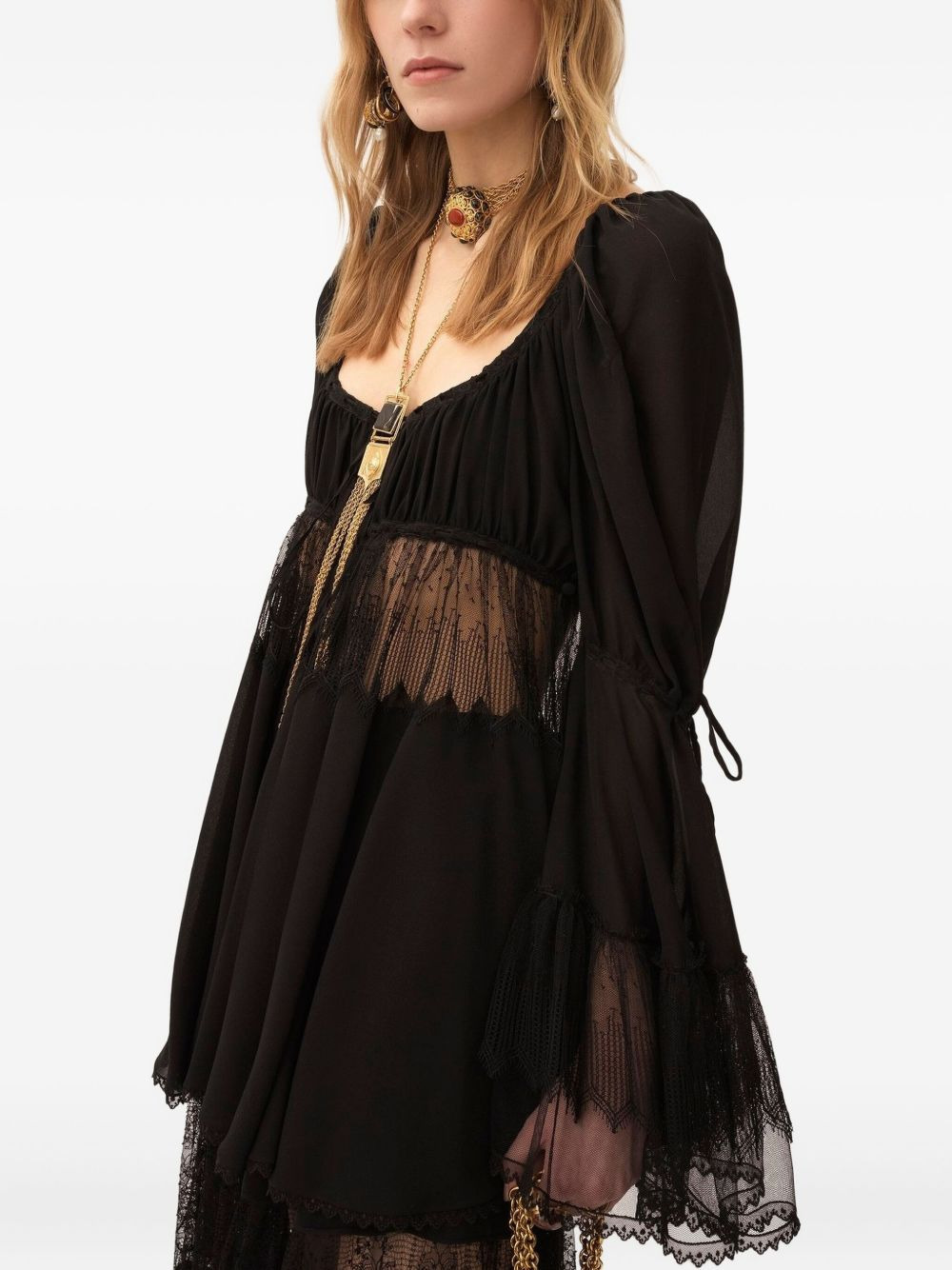 scoop-neck puff-sleeve blouse - 4