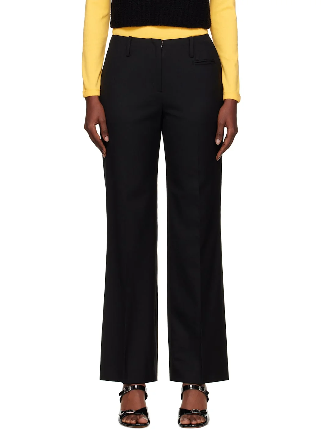 Black Low-Rise Tailored Wool Trousers - 1