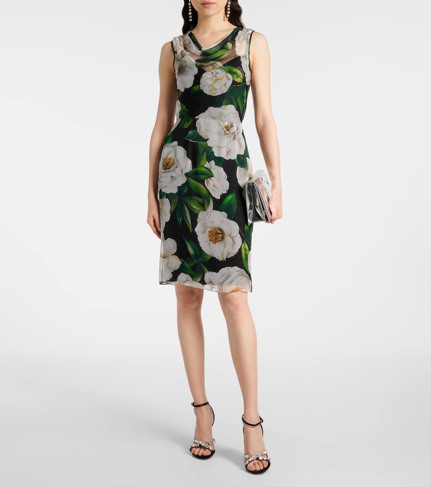 Floral silk chiffon midi dress - 2