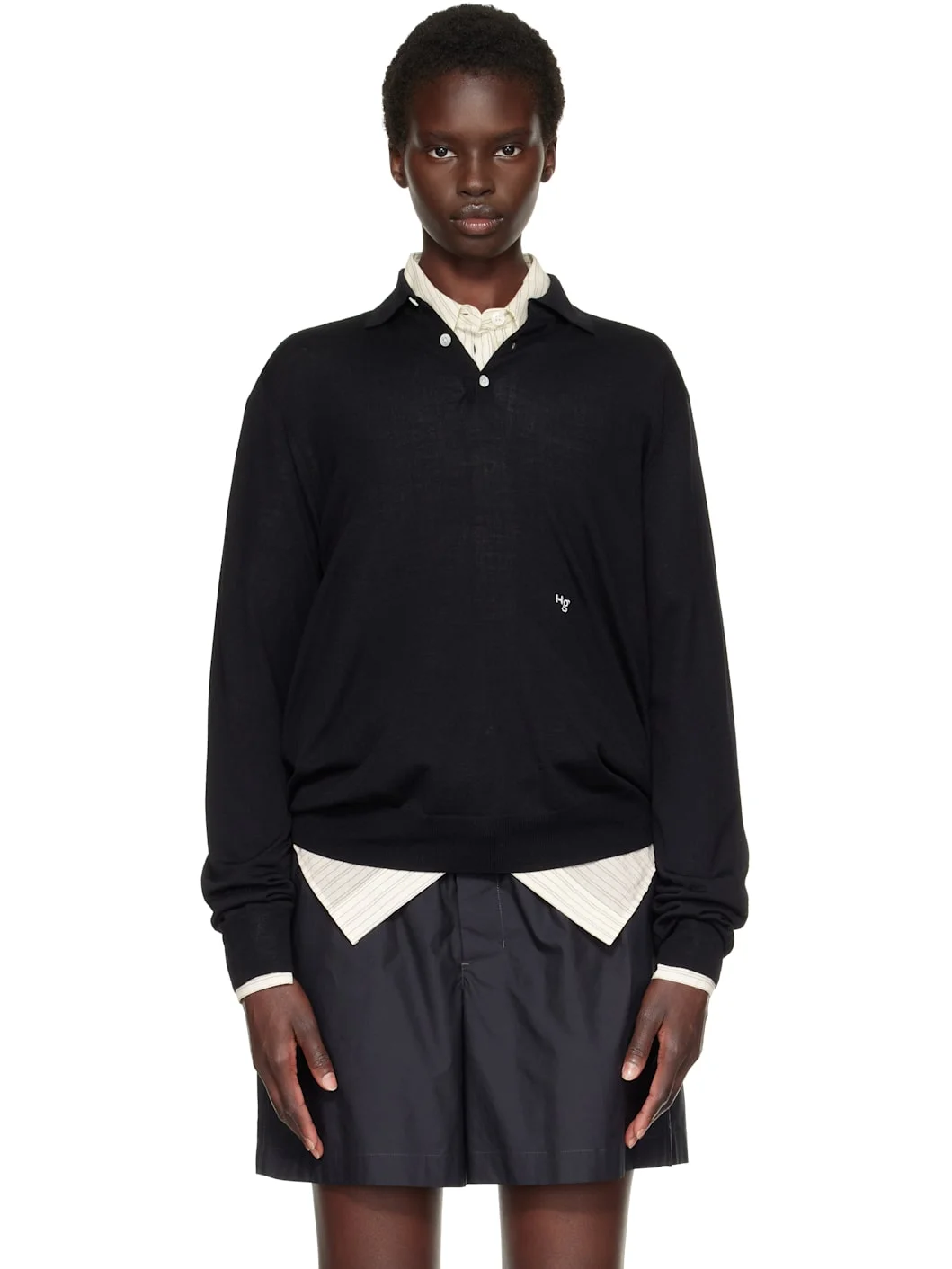 Black Knit Polo - 1