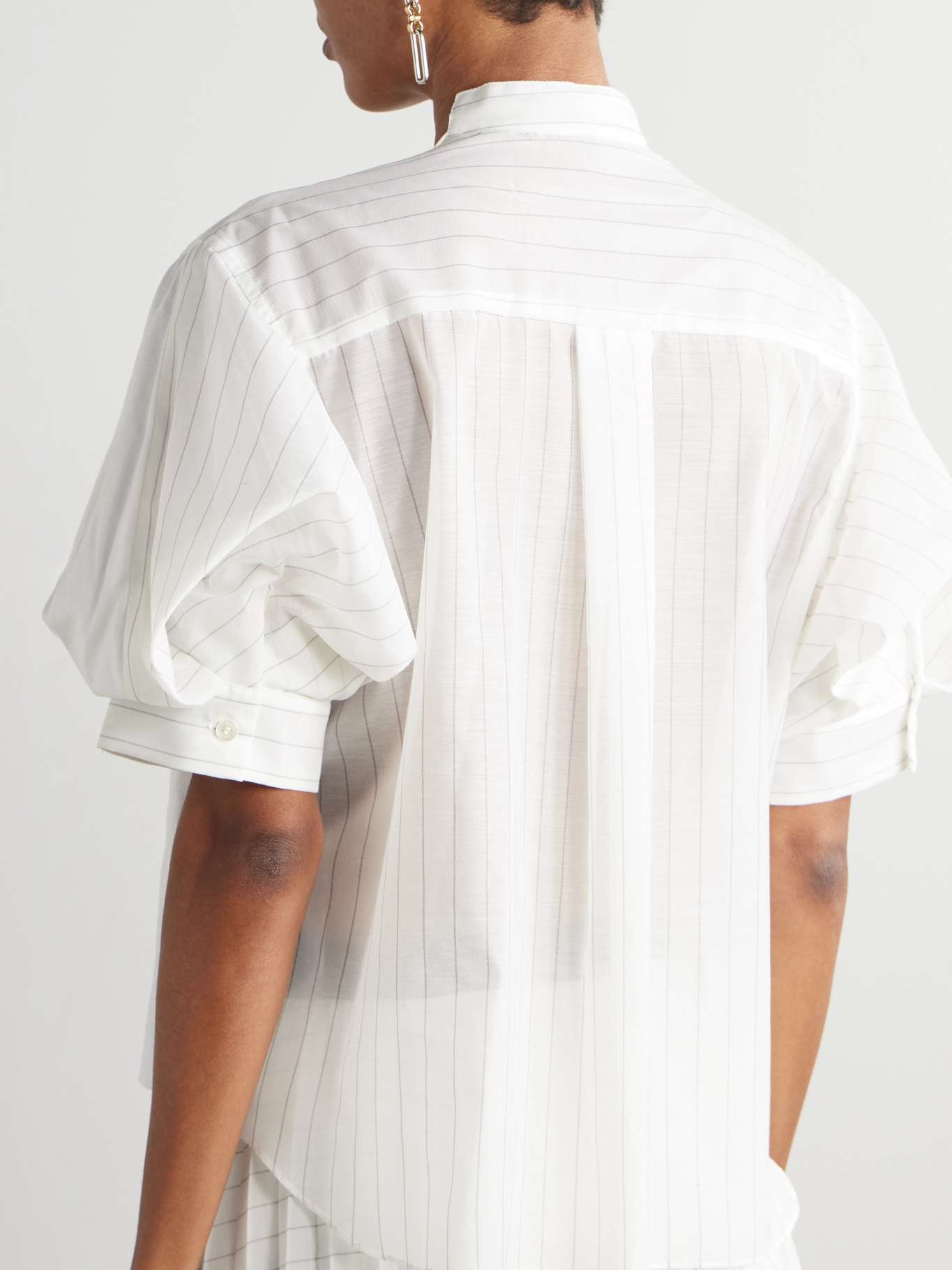 Cotton-jersey and striped voile top Off-white - 4
