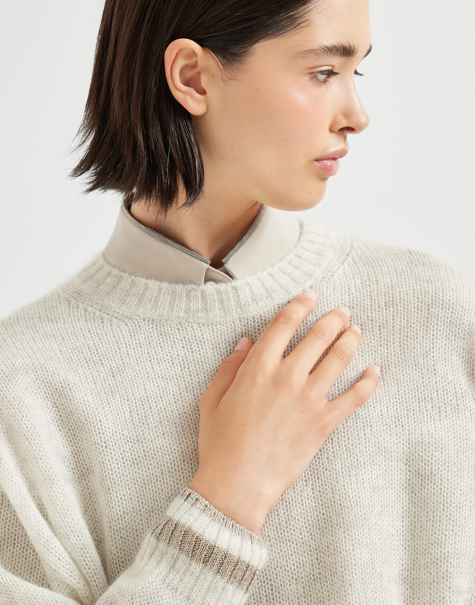 Mohair and wool sweater with sparkling striped cuffs - 3