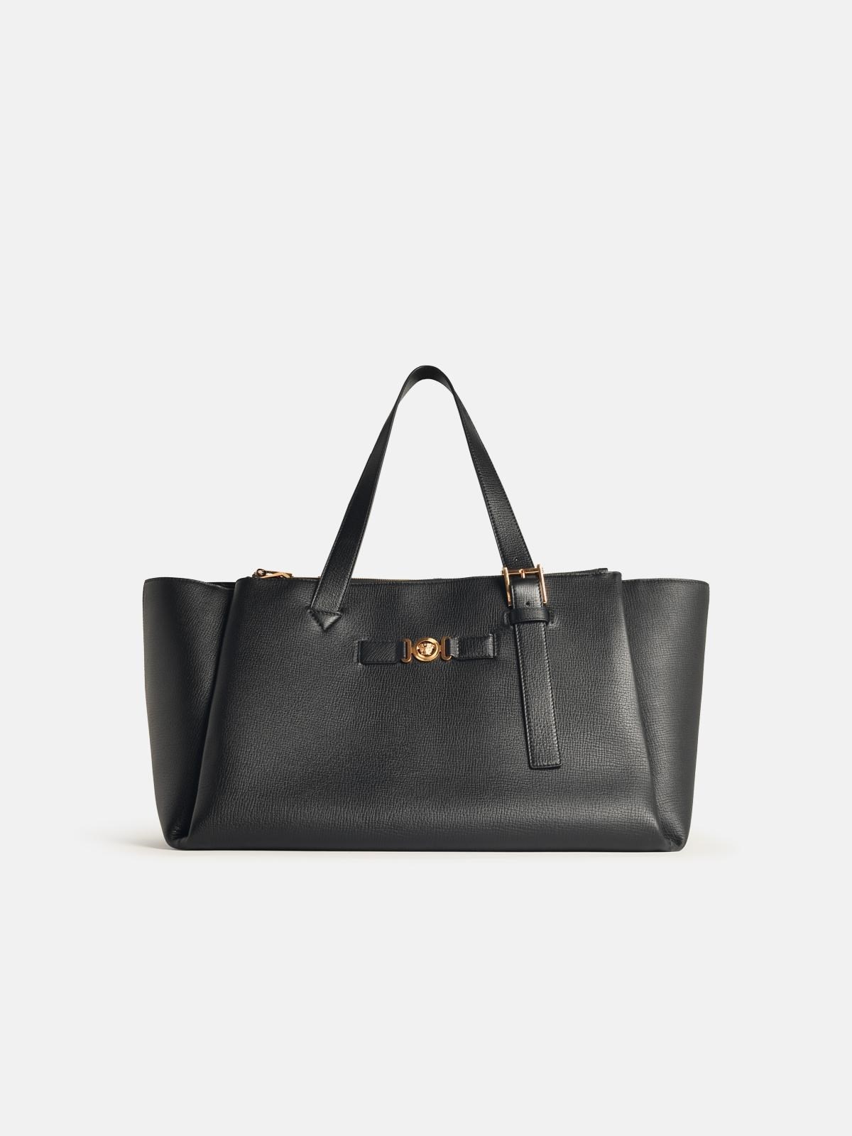 BLACK EMBOSSED LEATHER DUFFEL BAG - 1