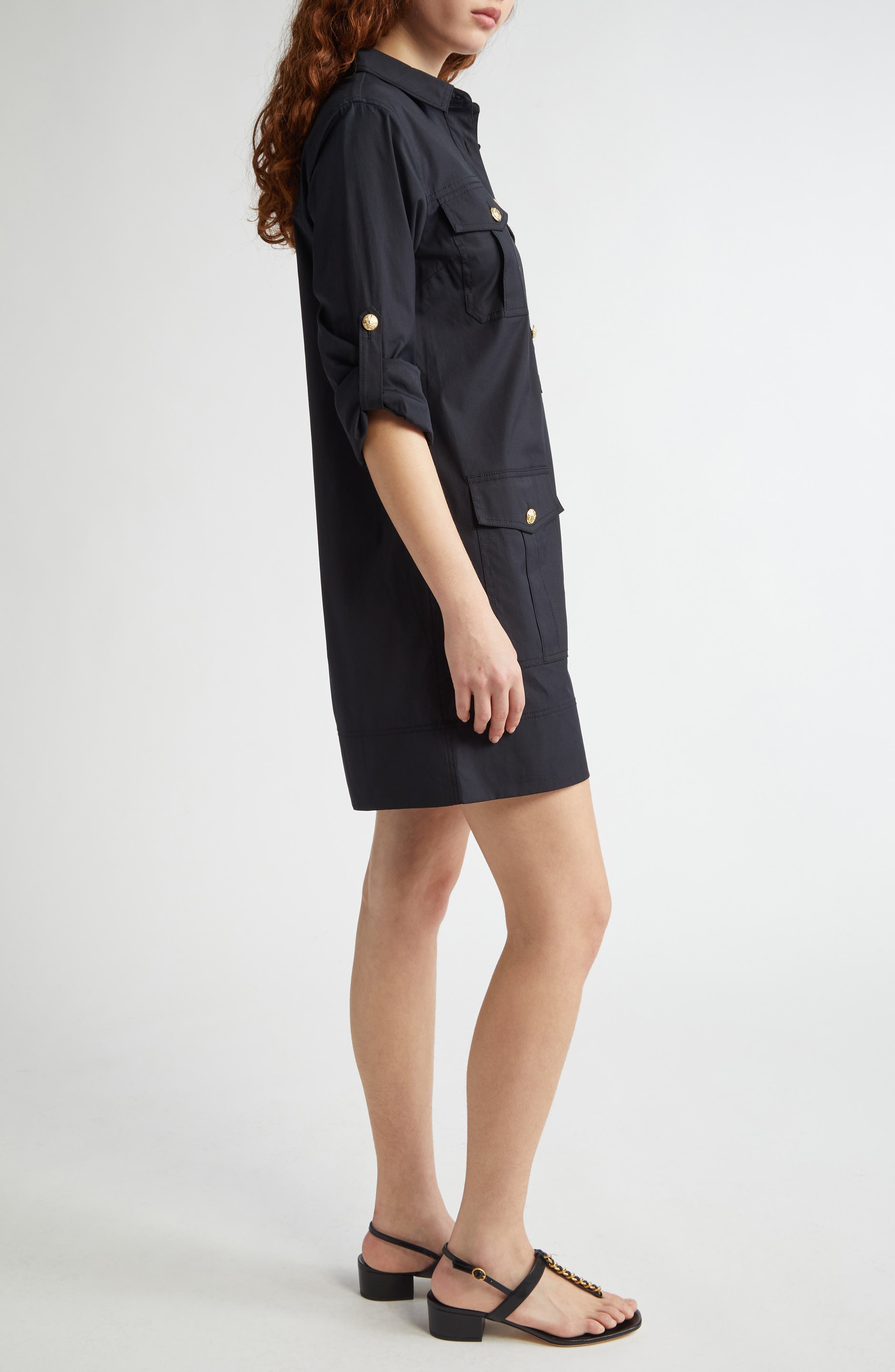 Veronica Beard Saude Long Sleeve Stretch Cotton Dress in Black at Nordstrom - 3