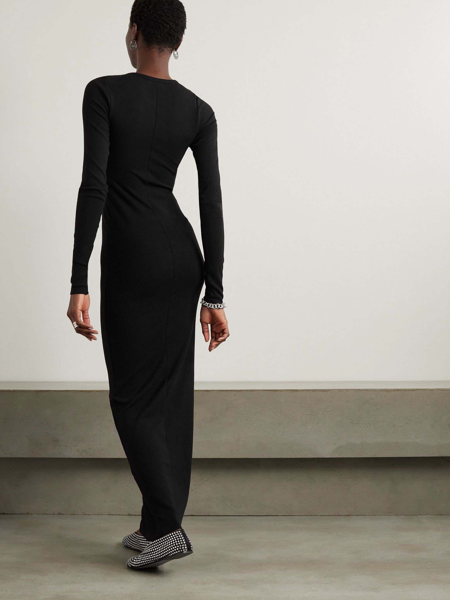 Ribbed stretch-jersey maxi dress Black - 3
