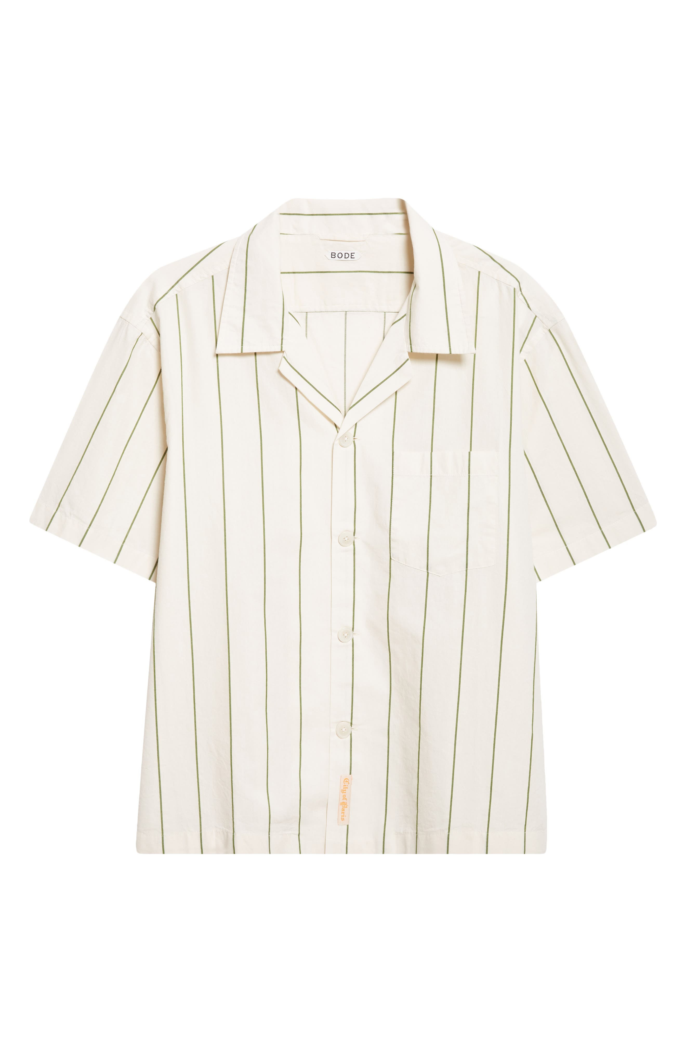 Bode Celery Stripe Short Sleeve Cotton Button-Up Shirt in Green Cream at Nordstrom - 5