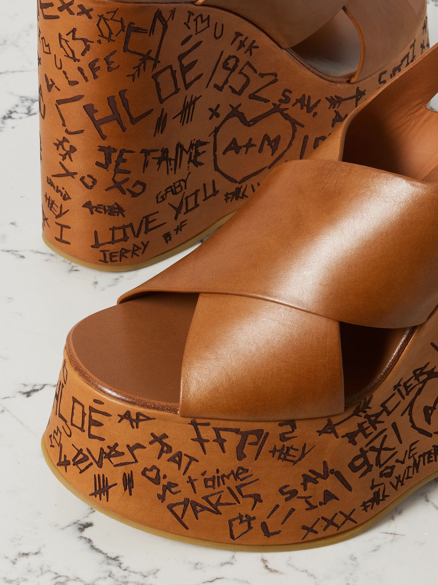Maxime leather platform wedge sandals Tan - 4