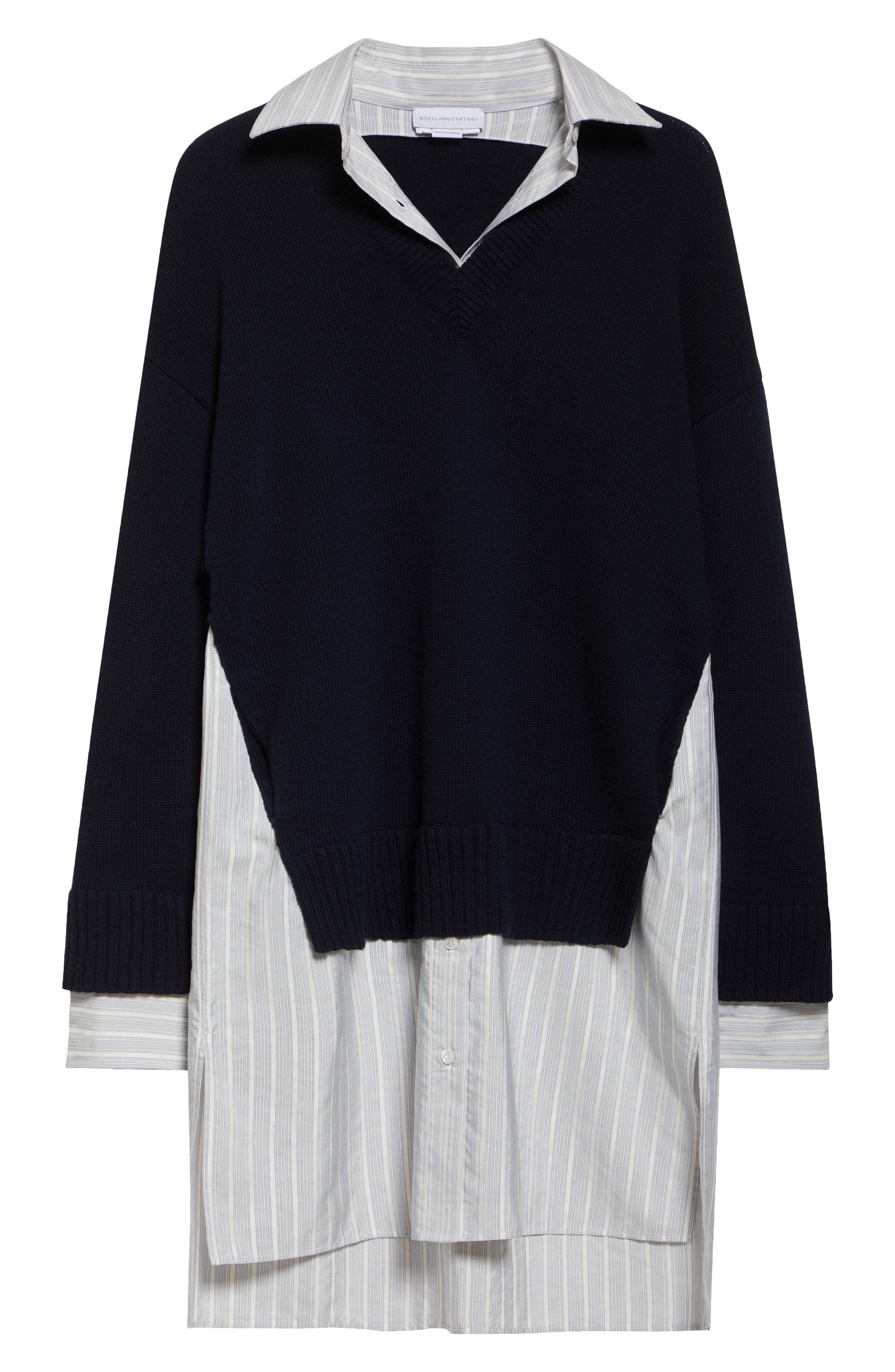 Stella McCartney Long Sleeve Mixed Media Wool, Silk & Cotton Dress in 4000 - 5