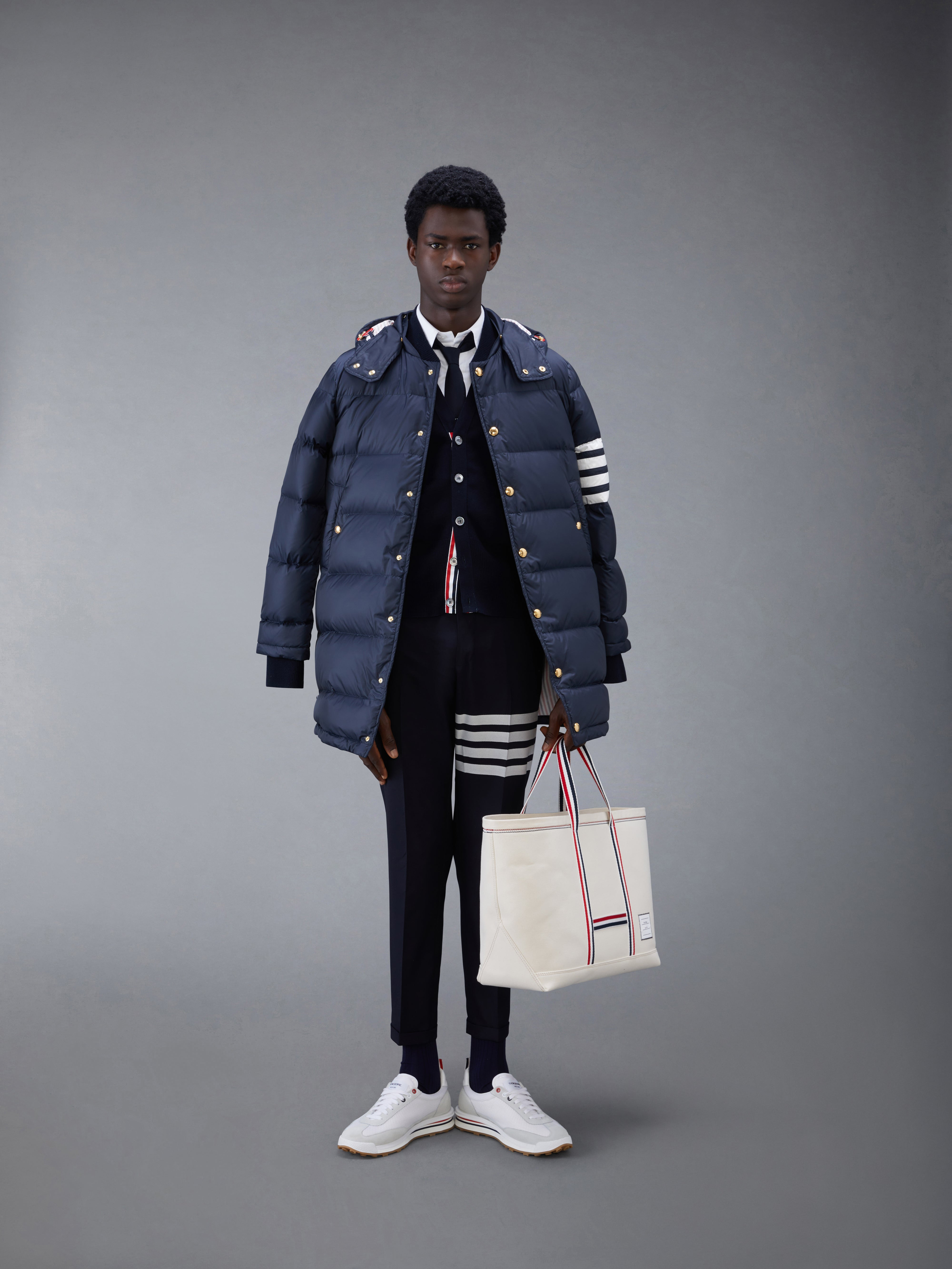 Navy Matte Nylon 4-Bar Down Coat - 6