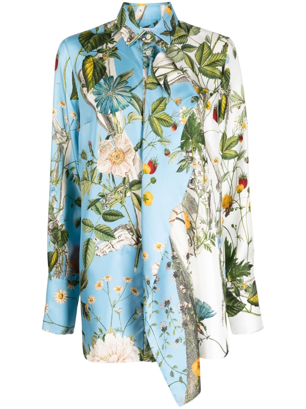 floral-print layered silk shirt - 1