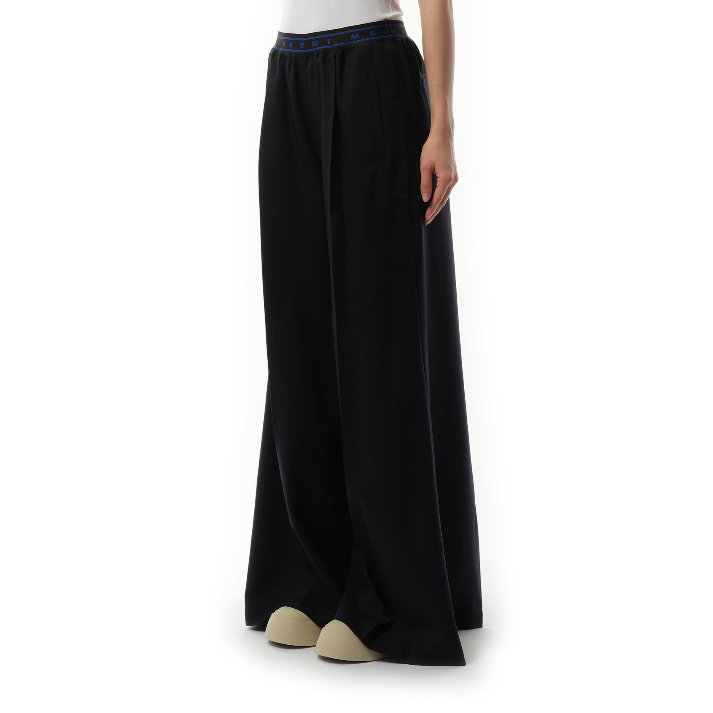 Flared Wool Trousers in Blublack - 5