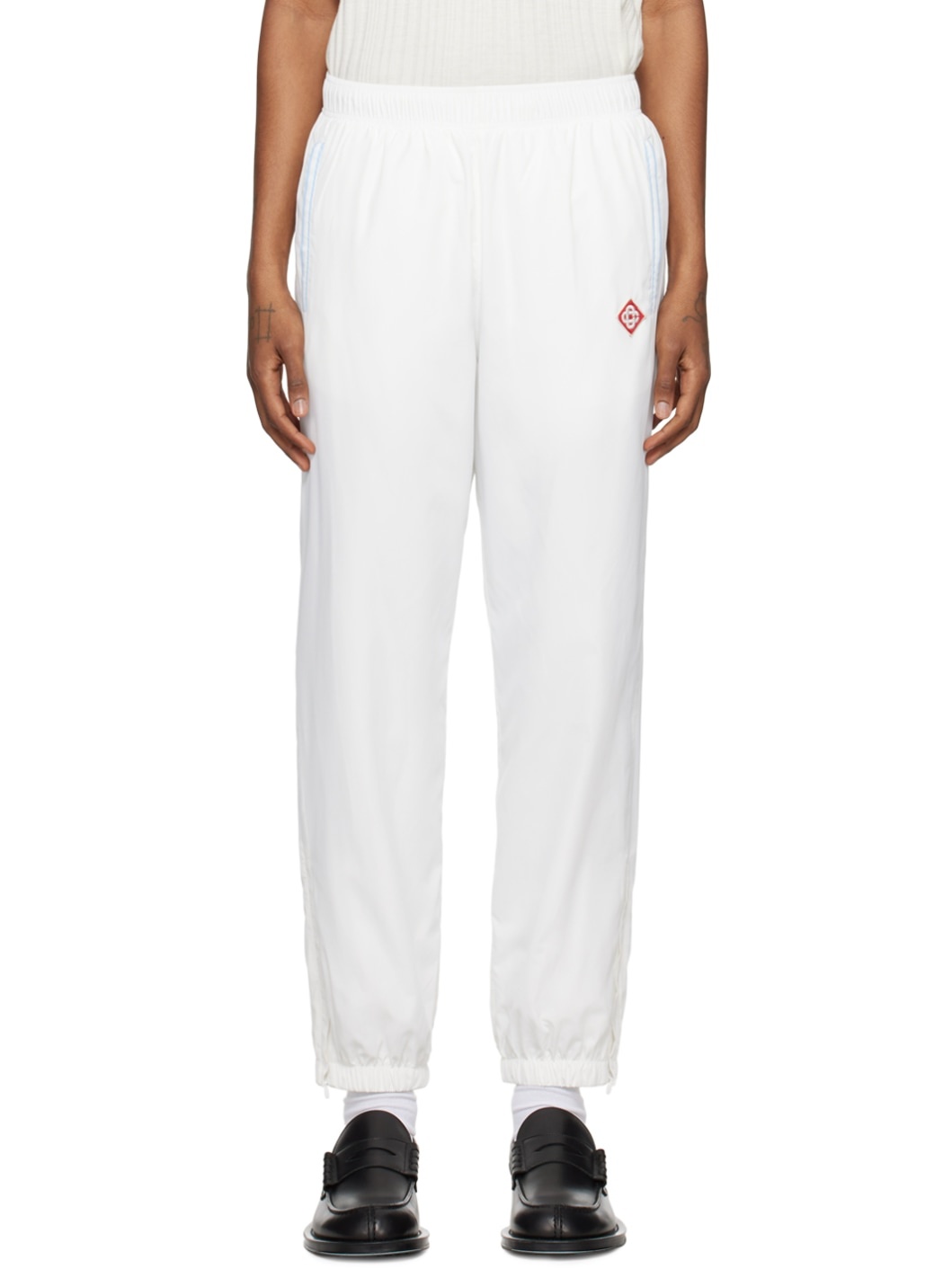 White Drawstring Track Pants - 1