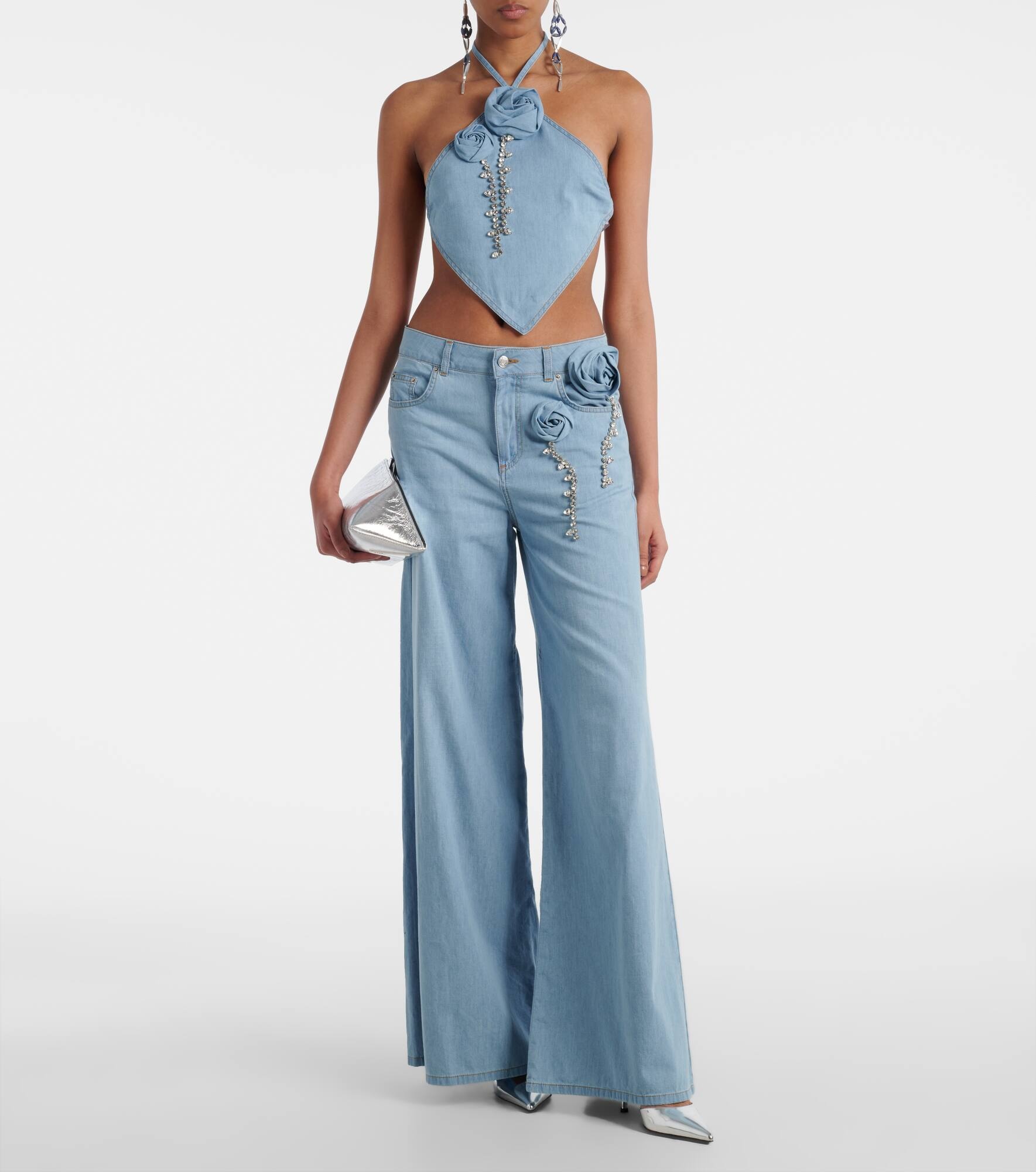 Embellished floral-appliqué cotton top - 2